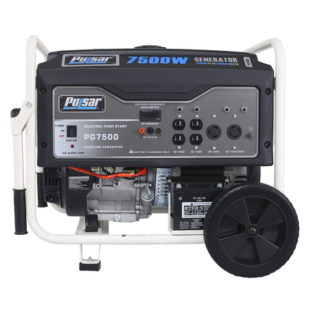 Pulsar Portable Generator, Gasoline, 6,000 W Rated, 7,500 W Surge, Electric, Recoil Start, 120/240V AC PG7500